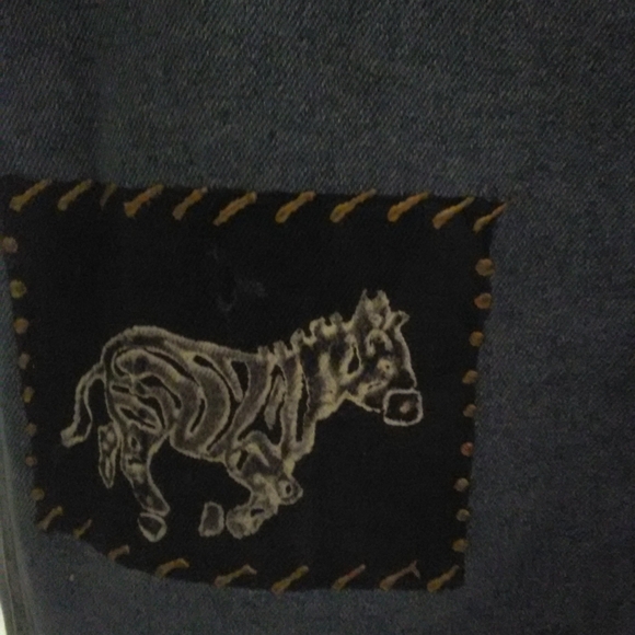 VINTAGE JEAN JACKET BY HAIKS 100%COTTON SZ. LG ANIMAL PAINTINGS POCKETS - Picture 5 of 12